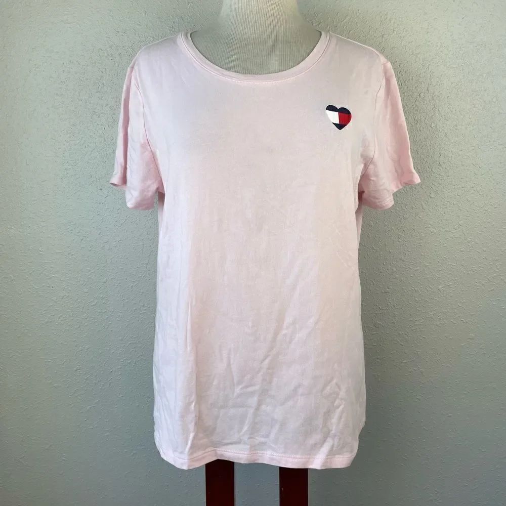 Tommy Hilfiger Pink Heart T-Shirt Size L EUC